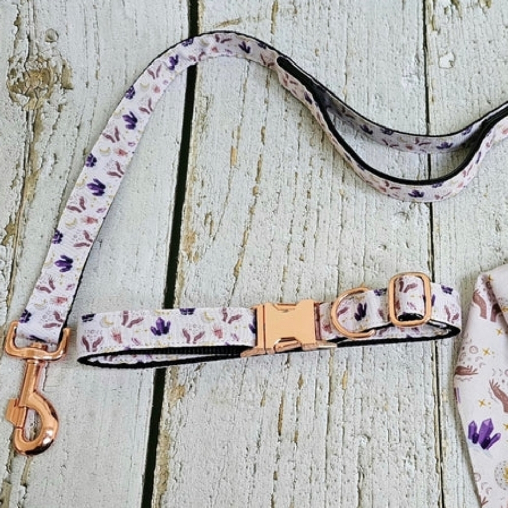 Mystical Crystals Nylon Dog Leash With Traffic Handle- Rose Gold Hardware